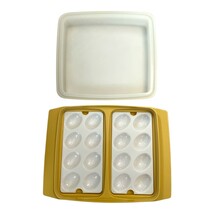 Vtg Tupperware Deviled Egg Carrier – Mustard Yellow 3-Pc Set – 2 Trays +... - $22.00
