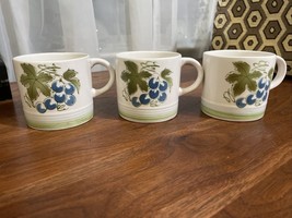 Lot Of 3 Harmony House Iron Stone 4265 Blue Grapes Glass Cups Mugs Vintage - $13.09
