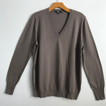Uniqlo Wool Sweater XL Brown Fine Knit V Neck Preppy Casual Long Sleeve ... - $24.85
