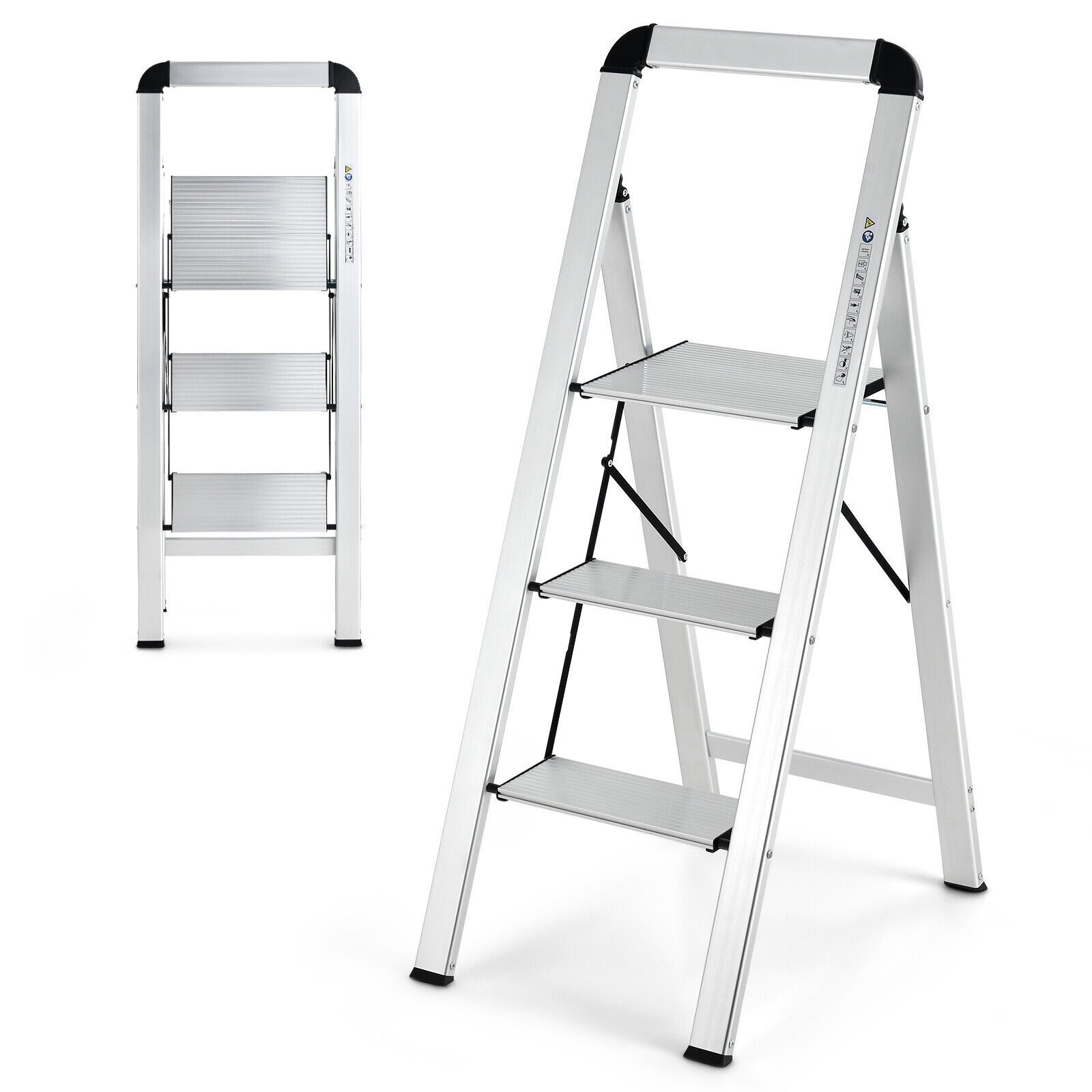 Primary image for 3 Step Ladder Aluminum Folding Step Stool 330lbs Lightweight w/ Non-Slip Pedal
