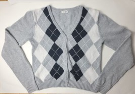 John Galt Argyle Cardigan Sweater Gray V Neck One Size /Fits Xsmall Small - $19.34