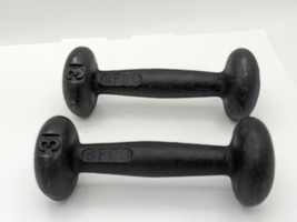 Hand Weights Pair Vintage Bfco 3 Pound Round Bun Style Cast Iron Dumbbells - £20.57 GBP