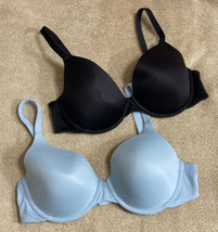 Sz 38C Black Blue Vanity Fair Bra Set of 2 Smooth Fit Underwired Back Closure - £15.35 GBP