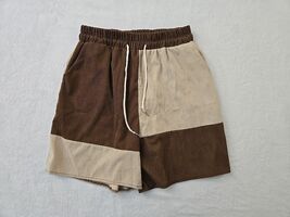  Romwe Patchwork Corduroy Shorts Mens Sz XL Brown Colorblock Casual Summ... - $21.78