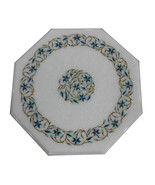 12&quot; White Marble Coffee Table Top Mosaic Decor Semi Precious Italian Art... - $682.70 CAD