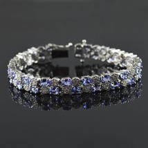 8.10Ct Round Cut Simulated Tanzanite Bracelet Gold Plated 925 Silver  - £144.23 GBP