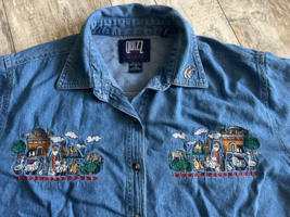 Womems Size 18 Quizz Bible Noah&#39;s Ark Embroidered Animals Button Up Deni... - $11.98