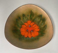 Copper Enamelware/ Hand painted Flower Dish Bowl w Name Beverly 1976 - $19.75