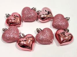 Valentines Day Pink Glitter Plastic Hearts Tree Ornaments Decor 8pc 1.75&quot; - £8.69 GBP