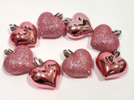 Valentines Day Pink Glitter Plastic Hearts Tree Ornaments Decor 8pc 1.75&quot; - £8.67 GBP