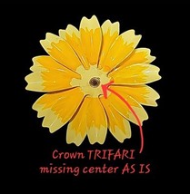 Vintage Crown Trifari Enamel Flower Brooch Yellow White Missing Center A... - $22.21