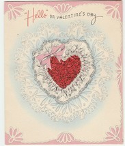 Vintage Valentine Card Red Glitter Heart 1940&#39;s Forget Me Not - £5.46 GBP