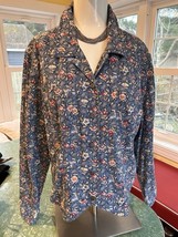 LIZ CLAIBORNE Blue Floral Crop Long Sleeve Jacket Womens Size XL XLarge - $24.53 CAD