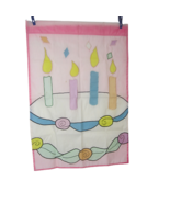 Vintage Yard Garden Flag Banner Happy 4th Child Birthday cake candles 1990s - $29.69