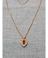 Vintage Gold Tone Ruby Costume Jewelry Heart Necklace, 19&#39;&#39; Length - $9.99
