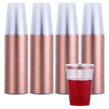 Heavyweight 100 Pack Rose Gold Plastic Cups 12 Oz | Rose Gold Rimmed Plastic Cup - $37.99