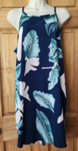 Slip Dress Women Size Large Blue Leaf Print Summer Square Neck Spaghetti... - $13.86