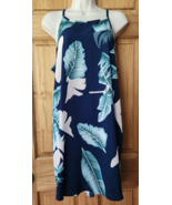 Slip Dress Women Size Large Blue Leaf Print Summer Square Neck Spaghetti... - $13.86