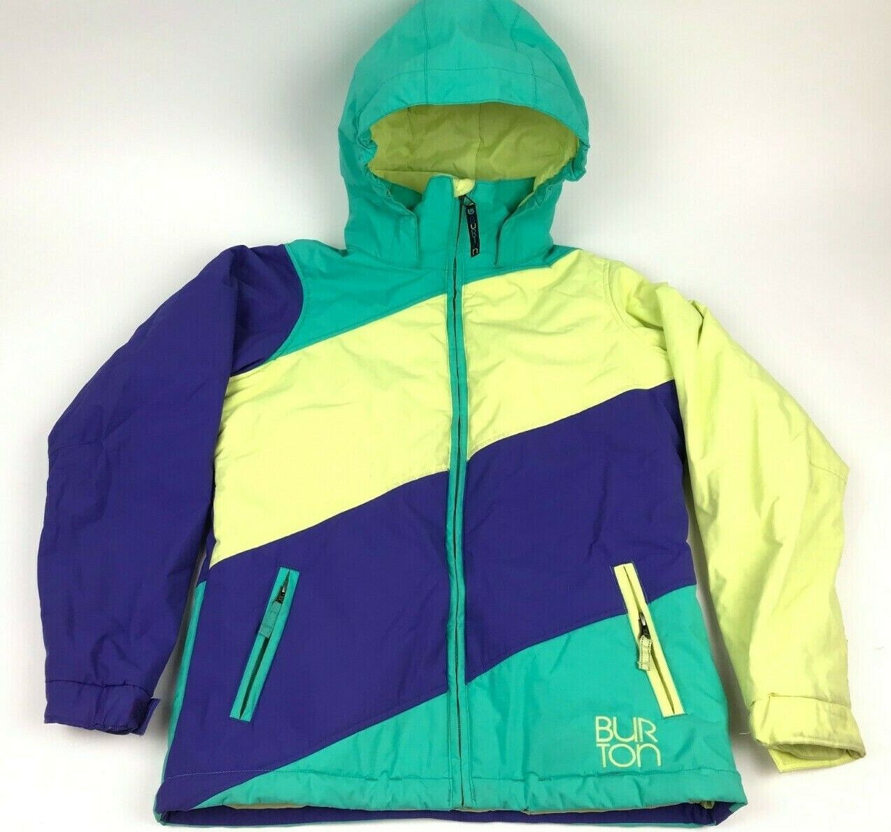 BURTON DryRide Snowboard Coat w/Hood Yellow Purple Aqua Winter Ski youth L 14/16 - $32.66