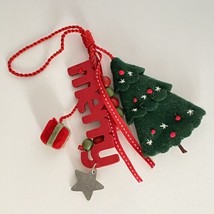 2013 Hallmark Felt Christmas Tree Merry Wood Cut &amp; Star Ornament Long Hangs 10&quot; - £16.03 GBP