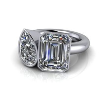 CZ AAA+2.70 CT Two Stone Toi Et Moi Ring Emerald &amp; Pear Moissanite ring - £63.53 GBP