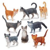 8Pcs Grey And Orange Cat Figurines, Realistic Small Cat Figures Toy Set, Kitten  - £17.51 GBP