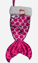 Holiday Time Reversible Pink Silver Sequin Mermaid&#39;s Tail Christmas Stocking 21&quot; - £15.57 GBP