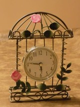 Pink Rose Vine Leaves Desk Hand-Painted Metal Clock 8&quot; T x 4.25&quot; W - £15.57 GBP