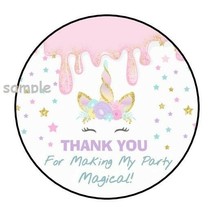 30 Thank You Unicorn Slime Party Envelope Seals Labels Stickers 1.5&quot; Round Favor - £5.86 GBP