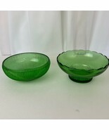 Vintage E.O. Brody Co Green Glass Bowl Footed scalloped Ribbed M2000 Set... - $23.95