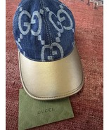 Gucci GG Logo Blue Jean Metallic Gold Brim Baseball M hat - $2,899.18 MXN