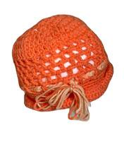 Handmade Crochet Knitted Bright Peach Bucket Hat Chemo Cap BOHO Winter Womens - £19.55 GBP