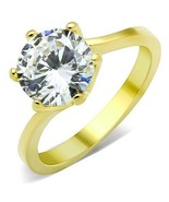 Clear CZ Solitaire Ring Gold Plated Stainless Steel TK316 - $258.83 MXN
