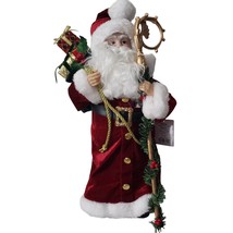 Red Coat Gift Bag 18&quot; Santa Claus with Gold Staff Old Fashion Christmas - £20.74 GBP