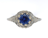 18k White Gold Filigree Ring with 1 Carat Blue Genuine Natural Sapphire ... - £2,245.08 GBP