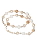 Long Vintage Japan Crackle Bead Disk Pearl White Gold Strand Necklace 27... - £11.84 GBP