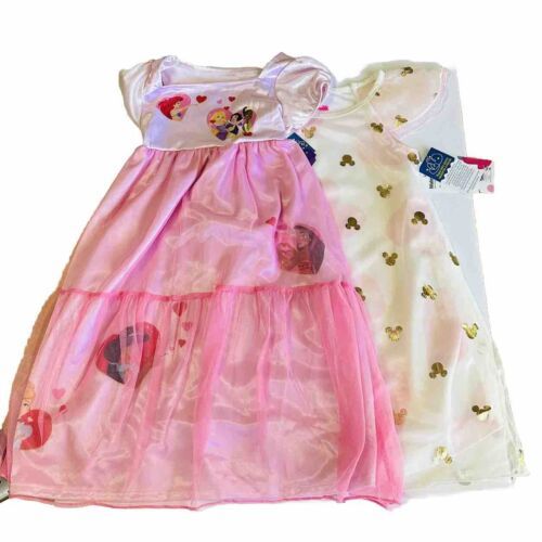 Disney Princess Pajama Dresses Size 4T Minnie Hearts Ariel Jasmine Tiana -2 Pack - £15.91 GBP