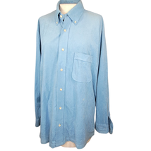 Vintage 70s Blue Soft Arnel Blend Button Up Shirt Size Large - £19.78 GBP