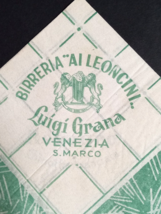 BIRRERIA Ai Leoncini Luigi Grana Venezia Italy Cafe Paper Luncheon Napkin c1951 - $19.99