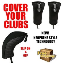 2 BRAND NEW HYBRID HEAD COVERS 5 6 SET THICK BLACK NEOPRENE GOLF CLUB HE... - $14.65