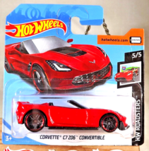 2019 Hot Wheels #95 Hw Roadsters 5/5 Corvette C7 Z06 Convertible Red Short Card - £7.83 GBP