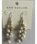 Ann Taylor Women&#39;s Hook Dangle Earrings Gold Tone Faux Pearl Crystal NEW... - £9.70 GBP