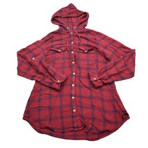 Maurices Shirt Womens S Red Plaid Chest Pockets Button Up Long Sleeve Hooded Top - $29.68