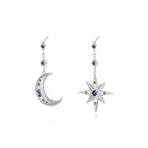 Starry Night Whispers: 925 Sterling Silver Star and Moon Drop Earrings - Gold-Pl - £25.30 GBP