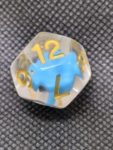 Transparent Clear D12 Dice With Gold Numbers And Blue Middle - $14.56 CAD