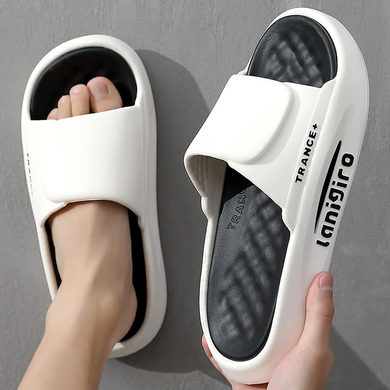 Summer Man Slippers Flip Flops 2024 New Solid Sandals Men Fashion Outside Thick  - £34.07 GBP