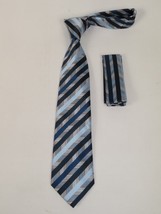 Men's Vito Rofolo From Italy Tie Hankie Gift Boxed 100% Silk VR-36 Blue Stripe image 2