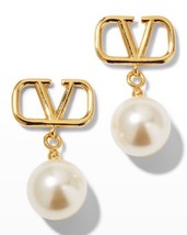 Off White Freshwater Pearl Lucky V Logo Drop Dangle Earrings Designer Ganni Wang - $19.95