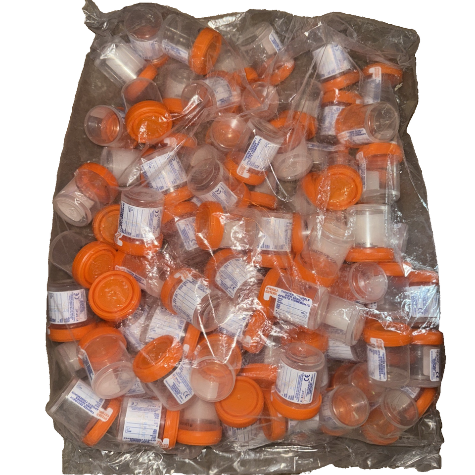 CONTAINER SPECIMEN 60ml Sterile ORANGE O-RING CAP/TAB LABEL 100 Pack - $17.92