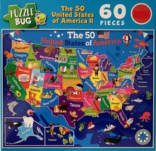 60 Piece Jigsaw Puzzle Map 50 American States USA 8.75”x11.25” Age 6+, S25. - $73.79 MXN